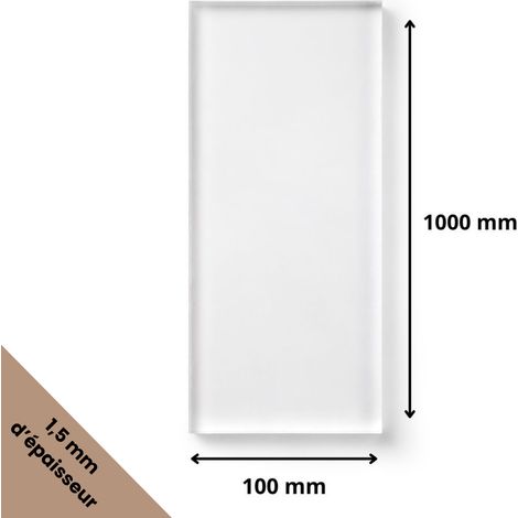 Plaque verre acrylique transparent 1,5 mm - 10 x 100 cm (100 x 1000 mm) - Verre synthétique - Plaque PMMA XT - Plexiglass