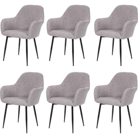 Set 6x sedie poltroncine HHG-240 design retrò tessuto grigio gambe nere