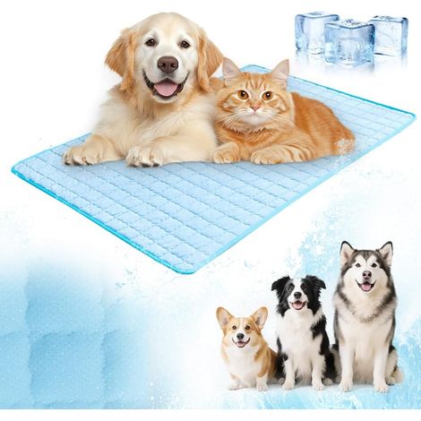 Tapis rafraîchissant pour chien résistant, tapis rafraîchissant respirant pour animaux de compagnie en été, texture soie glacée (bleu, 90x60 cm) (1/5)