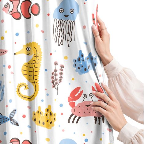 Rideau pour chambre d'enfant (garçon ou fille) avec ruban à motif marin 140x270 (1/5)