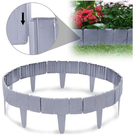Bordures de Jardin 5 m, Bordure de pelouse en Plastique, Bordure de Gazon Clôture Effet, Aspect Pierre 25 cm x 23 cm - Gris (1/5)