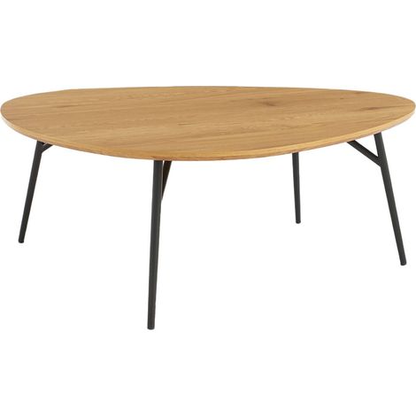 sweeek - Ovaler Couchtisch mit schwarzen Metallbeinen und Eichenlook
