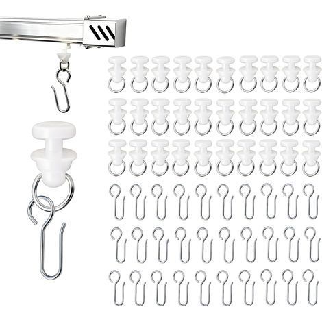 Set de 100 Crochets de Rideau avec Glisseurs, Crochet Rideau Rail Comprenant 50 Crochets en Métal et 50 Glisseurs en Plastique, Idéal pour Rails de Rideaux Standard pour Fenêtres et Douche (1/5)