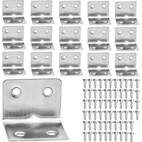 16 staffe di fissaggio a L in acciaio inox, 38x30 mm, staffa metallica ad angolo retto di 90 gradi a L per mensole/armadi/sedie/tavoli con 64 viti