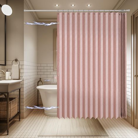 Rideau de douche magnétique rose, pliable, imperméable et anti-moisissure, avec crochets métalliques, fermeture rapide (150 x 200 cm) (1/5)