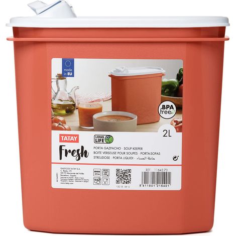 Tatay Porta Minestra Fresh, Capacità 2L, senza BPA, Sicuro in Lavastoviglie e Microonde, Arancione, 1 unità Dimenzione 18.4 x 9.7 x 19 cm (1/4)