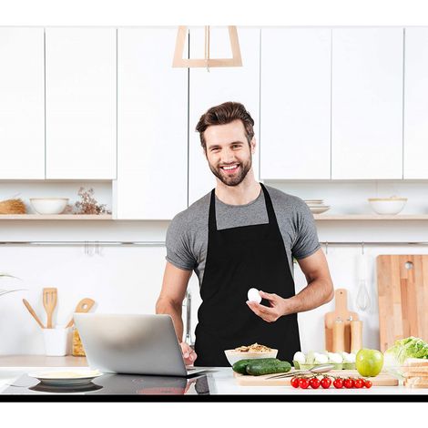 Tablier de cuisine noir sans poche lot de 2 pour barbecue (1/4)