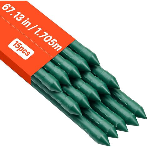 15 PCS - Tuteur Plante - Tuteur Tomate - Support Vertical Acier Revêtu PE Pointe Effilée Picots Antidérapants Pour Jardin Potager Balcon Vert 170x1,6 cm