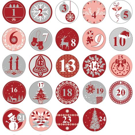 Set mit 24 Adventskalender-Aufklebern mit Zahlenmustern für selbstgemachte Weihnachtsbasteleien und -dekorationen – Ihre Wahl