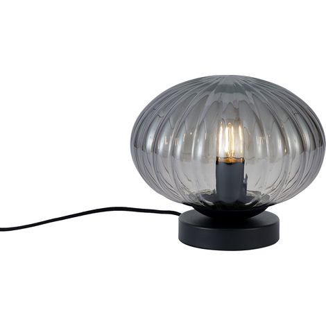 QAZQA Design Table Lamp Black with Smoke Glass - Mochi