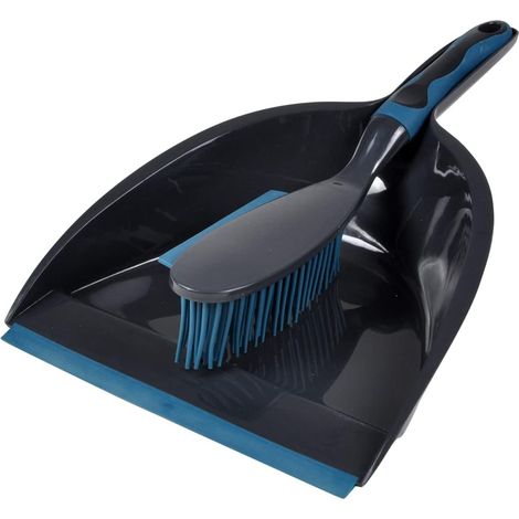Pelle et Balayette Plastique avec Poils TPR et Raclette Anthracite/Bleu Paon, Unique (1/2)