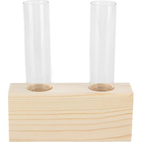 Reagenzglas-Pflanzvase, schlichte Glasvase, dekorativer Holzrahmen, Hydrokultur-Pflanzgefäß, Dekoration für Zuhause oder Büro, Doppelrohr (1/5)
