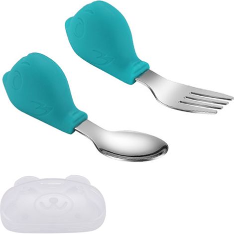 Cuillère Et Fourchette Bébé - Acier Inoxydable 304 - Poignée En Silicone Alimentaire - Boîte De Transport Incluse - Lot De 1 (1/5)