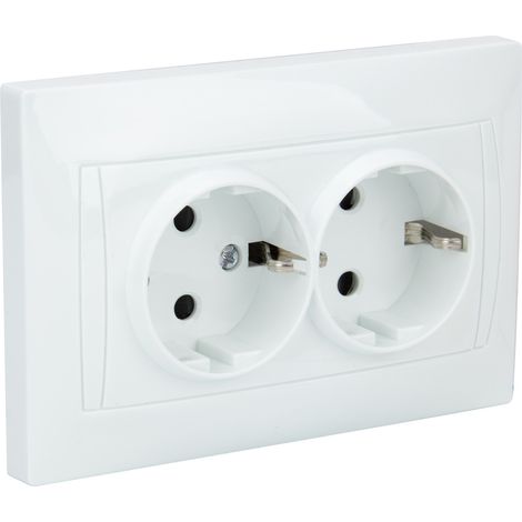 Double prise Schuko monoposte encastrée - Blanc - Zyna - Zenitech (1/5)