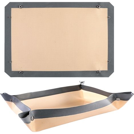 Dos tapetes de silicona para hornear con cierres a presión y clips en las esquinas para bandejas de horno a prueba de fugas o como bandeja de horno plana. (1/5)