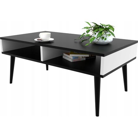 Table basse noire et blanche avec étagère (1/5)