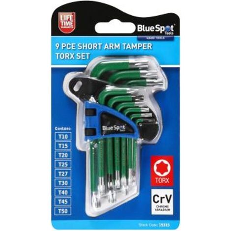 Blue Spot Tools 9PCE Short Arm Tamper TORX Key Set