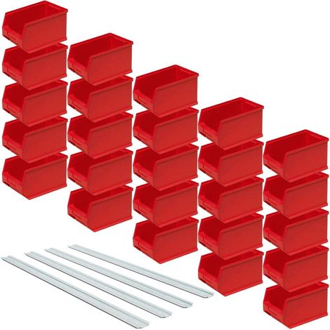 BRB Lot de 25 boîtes de rangement LB4 Rouge Capacité 2,9 l 235 x 145 x 125 mm Avec 4 anneaux de suspension murale galvanisés 970 mm (1/2)