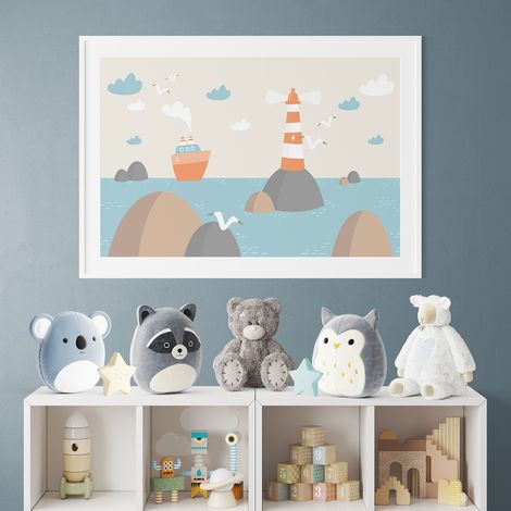 Poster / Affiche enfants - Bateau et phare - 50x75 cm (1/3)