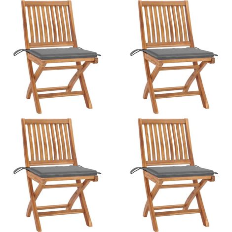 Lot de 4 Chaises pliables de jardin avec coussins,Fauteuils d'extérieur Teck solide -TF94363 (1/5)
