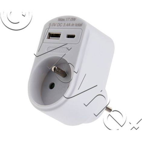 Universeel - adapter met usb charger 1x usb a + 1x usb c - 105234