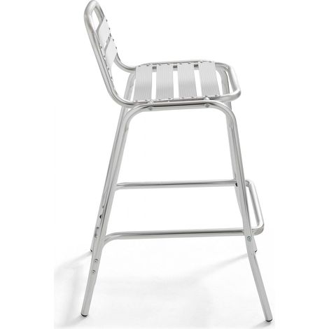 Oviala – Lot de 4 chaises hautes en aluminium anodisé – Charge maximale 120kg – Dossier incliné et repose-pieds pour confort – Patins antidérapants en PEHD