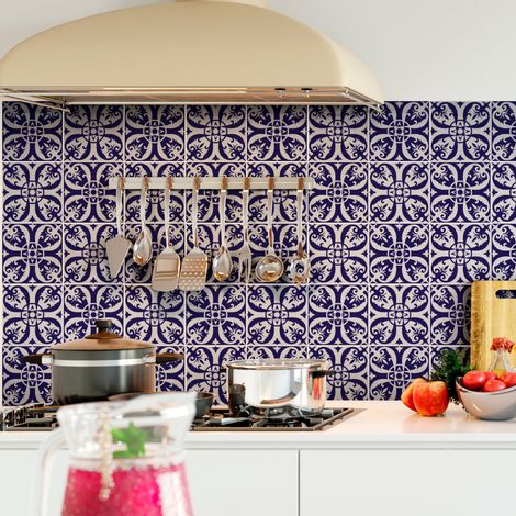 Sticker Mural Carrelage adhésif Cuisine Salle de Bain - 24 STICKERS CARREAUX DE CIMENT AZULEJOS JUAN - 24stickers15x15cm (1/5)