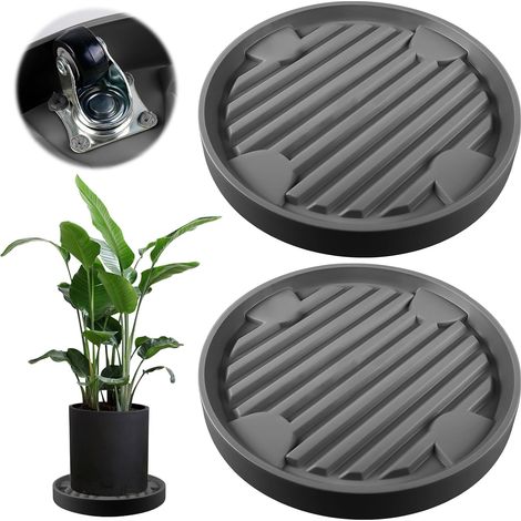 Lot de 2 roulettes rondes pour plantes - Diamètre : 31 x 31 cm - Avec roues pivotantes à 360° - Résistant aux intempéries - Pour le jardin de la maison - Gris (1/5)