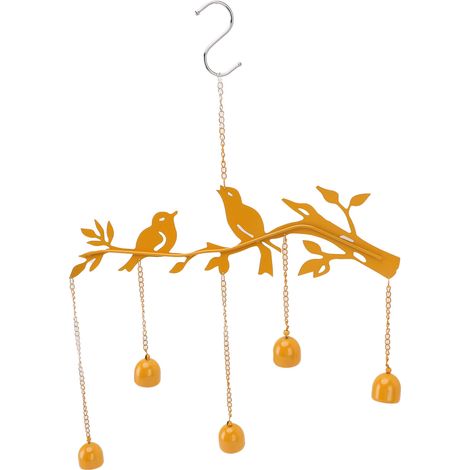 Clochette d'oiseau décorative extérieure en fer forgé, élégante et artisanale, à suspendre dans un jardin, une cour ou un balcon. (1/5)