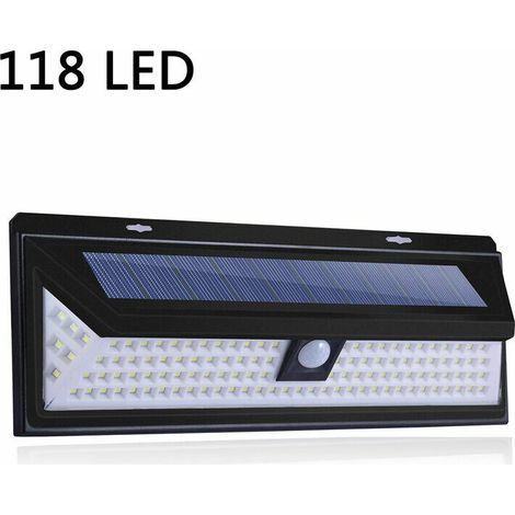 118 LED-Solarleuchte – Wandleuchte mit PIR-Bewegungssensor – 1000 Lumen Beleuchtung – IP65 wasserdicht für den Einsatz im Garten im Freien.
