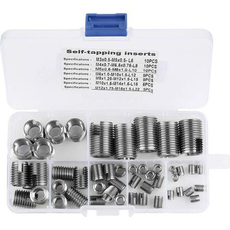 50 insertos roscados autorroscantes de acero inoxidable 302, tornillo de inserción de rosca autorroscante helicoidal