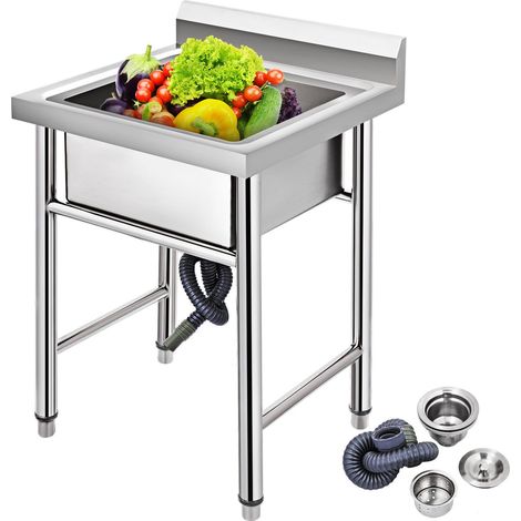 Évier de cuisine en acier inoxydable non magnétique, fait main, 1 compartiment, 17,5 x 10 x 16,5 pouces, grande capacité, idéal pour ferme, café, boutique, hôpital. (1/5)