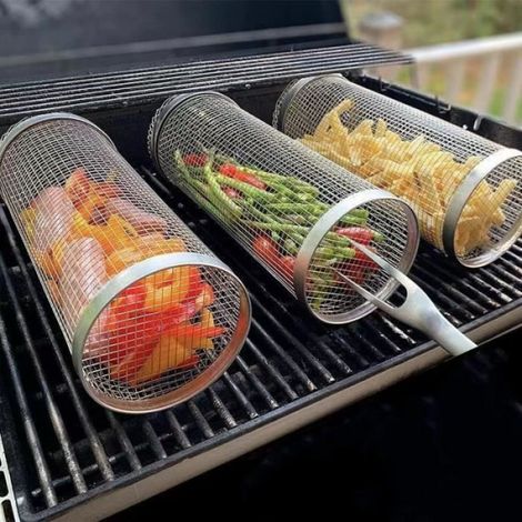3 cages de barbecue rondes roulantes, Rouleau portable pour barbecue fumé (1/4)