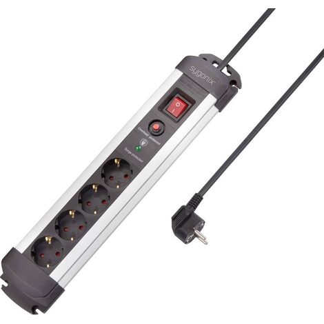 Sygonix SY-4755610 Multipresa con protezione da sovratensioni 4 vie Argento, Nero Schuko 1 pz. (1/5)