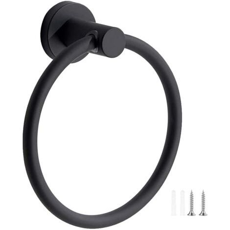 Porte-Serviettes, Anneau Porte Serviettes Mural Givré Noir en Acier Inoxydable 304, Porte Serviette Rond pour Salle de Bain, Cuisine (Noir)