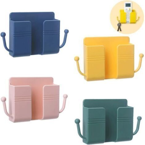 Lot de 4 supports muraux pour téléphone portable avec crochets, support de rangement autocollant pour télécommande, support mural pour chargeur (1/4)