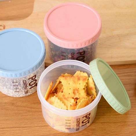 Bocaux de conservation en plastique pliables et transparents, grande capacité, avec couvercle à joint rotatif et fermeture hermétique. Couleurs aléatoires. (1/5)