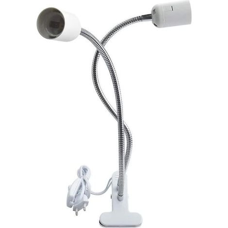 Support de lampe à pince E27, support à pince avec 2 douilles, avec double interrupteur marche/arrêt, tuyau à col de cygne rotation à 360 degrés, pour plantes lampe table lecture de nuit