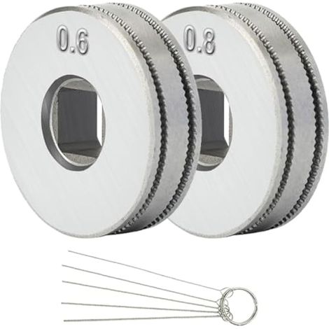 Roues d'entraînement du dévidoir de fil MIG pour SSJ16 Dévidoir de fil fourré Guide pour soudeur MAG MIG Equipement à rainure moletée1 x molette de 0.6mm, 1 x molette de 0.8mm (2 Pcs)