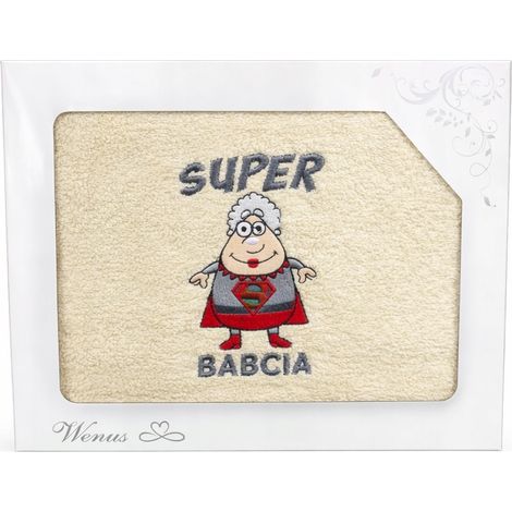 Toalla con bordado "Super Abuela" 70x140cm crema (1/2)