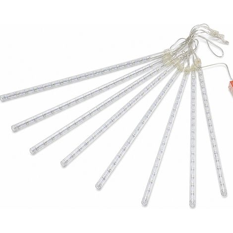 Guirlande LED Pluie de Météores Blanche Extérieur, Branchement Secteur, Tubes 30 cm, Lot de 10 pour Arbres (1/5)