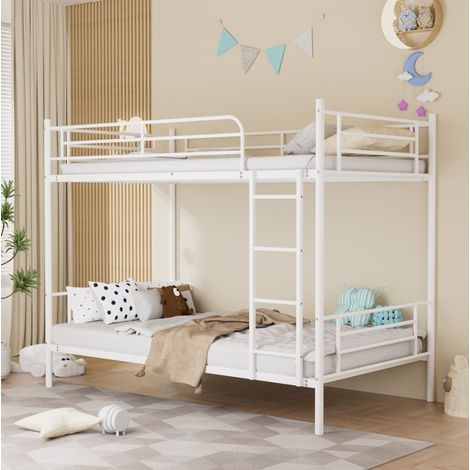 Letto a castello in metallo bianco 90 x 190 cm con scala e sponda HAVRYA (1/5)