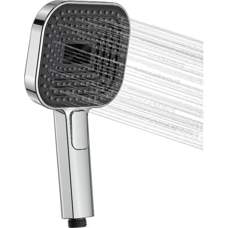 Grand pommeau de douche Chromé 135 mm, haute pression et économie d'eau, avec 3 types de jet (pluie/massage/mix), buses en silicone anti-calcaire, design chromé, pour bébé et animaux domestiques. (1/5)