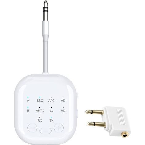 Ricevitore Bluetooth 5.3 - Adattatore Bluetooth wireless 2 in 1 - Supporta fino a 2 auricolari AirPods per aereo, TV, PC, palestra, interruttore, auto, sistema stereo (1/4)