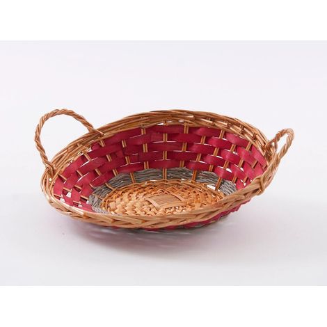 Cesto vaglio vimini pioppo 2 manici rosso, 40x38x13 cm (kit da 3)