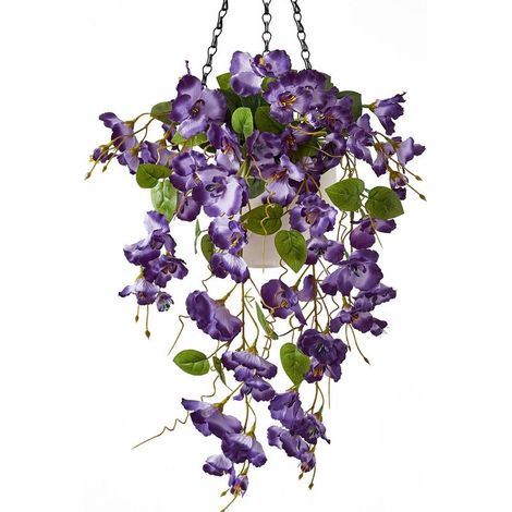 Plante suspendue artificielle – Lierre de bégonia 60 cm, durable, sans entretien, pour décoration de maison, balcon et jardin,Bleu-violet (1/4)