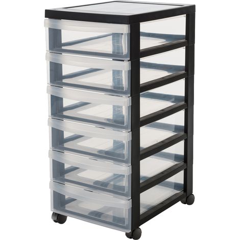 Iris Ohyama Kunststoff-Schubladenbox mit Rollen, 6 flachen Schubladen, Schwarz, Griffe zum Ziehen, FÃ¼r Schlafzimmer, Bad, Schule & BÃ¼ro, BPA-frei, Schubladenschrank, Rollcontainer, A4 Drawer, DC-360 (1/5)