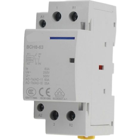 Contacteur secteur domestique 2P 63A, montage sur rail DIN, 1NC (220V-230V) (1/4)