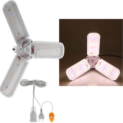 Lámparas LED plegables de espectro completo para cultivo, iluminación para invernaderos, luces colgantes y con pinza, 48 W, 4 cabezales de lámpara, 240 LED