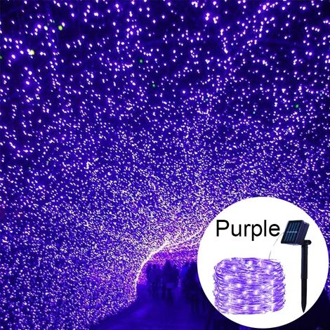 Guirlande lumineuse solaire LED d'extérieur (violette, 7 m, 50 LED), couronne décorative de jardin étanche, 8 modes (1/3)